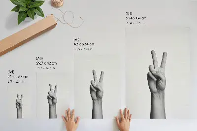 Poster zwart-wit minimalisme met vredesgebaar