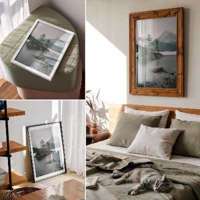 Poster Bergen, meer, mist, rust, harmonie, natuur