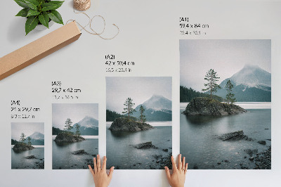 Poster Bergen, meer, mist, rust, harmonie, natuur