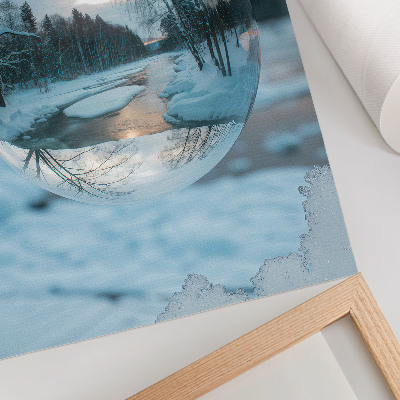 Wandposter Winterlandschap met blauwe weerspiegelingen van bomen