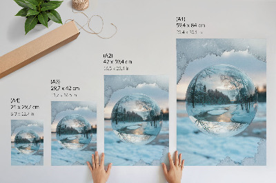 Wandposter Winterlandschap met blauwe weerspiegelingen van bomen