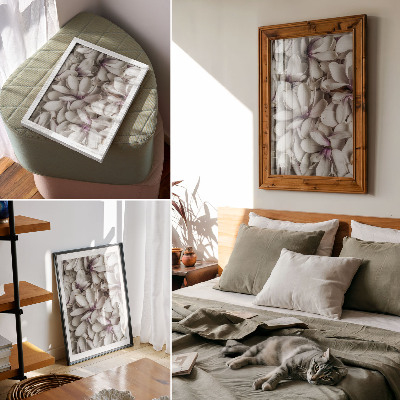 Decoratieve poster Witte bloemblaadjes in een paars bloemenpatroon, natuureffect