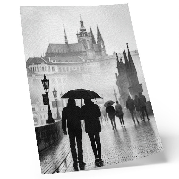 Poster Een wandeling in de regen, historische architectuur, stel