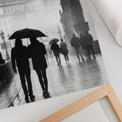 Poster Een wandeling in de regen, historische architectuur, stel