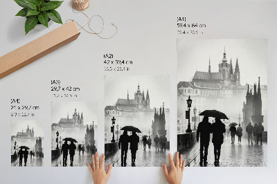 Poster Een wandeling in de regen, historische architectuur, stel