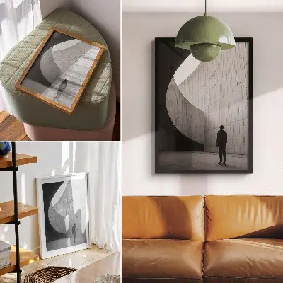 Decoratieve poster met gebogen architectuur in monochrome tinten