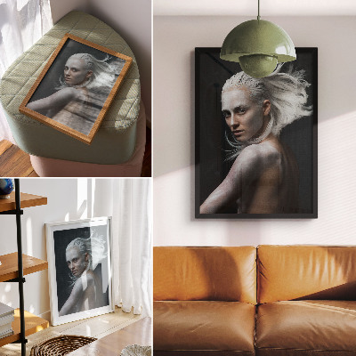 Wandposter Donkere achtergrond, delicate witte haren, scherp in beeld