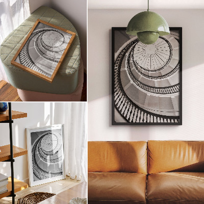 Decoratieve poster Zwart-witte wenteltrap, modern en elegant.