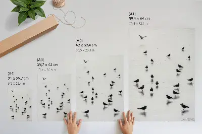 Poster vogels boven water met subtiele reflecties in minimalistische stijl
