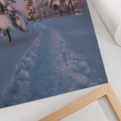 Decoratieve poster Winterlandschap met besneeuwde bomen en de maan