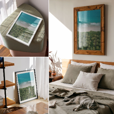 Wandposter Turkooizen strand, golven, palmbomen, harmonie, vrede