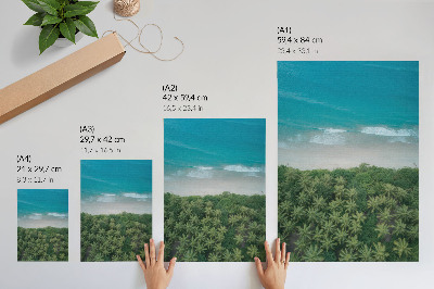 Wandposter Turkooizen strand, golven, palmbomen, harmonie, vrede