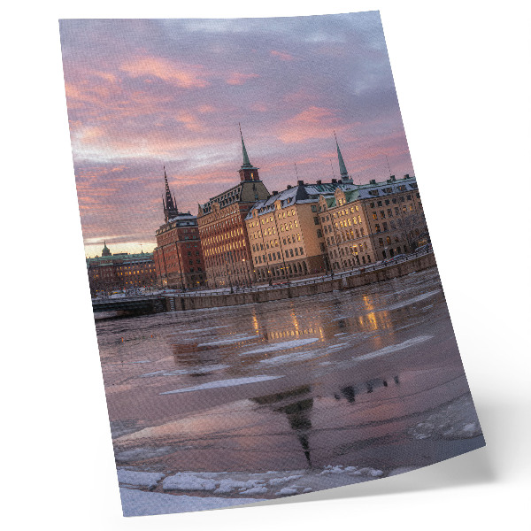 Wandposter Stadspanorama zonsondergang ijsfragmenten