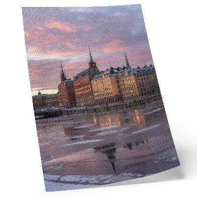 Wandposter Stadspanorama zonsondergang ijsfragmenten