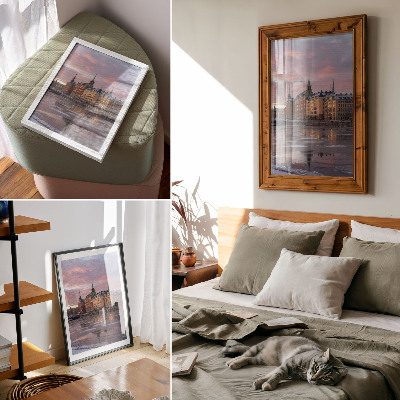 Wandposter Stadspanorama zonsondergang ijsfragmenten