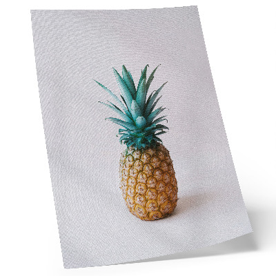 Decoratieve poster Ananas met turquoise bladeren op een witte achtergrond