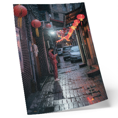 Wandposter Stadsstraatlantaarns avondatmosfeer