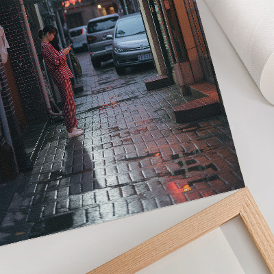 Wandposter Stadsstraatlantaarns avondatmosfeer