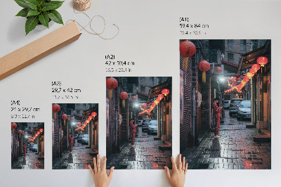 Wandposter Stadsstraatlantaarns avondatmosfeer