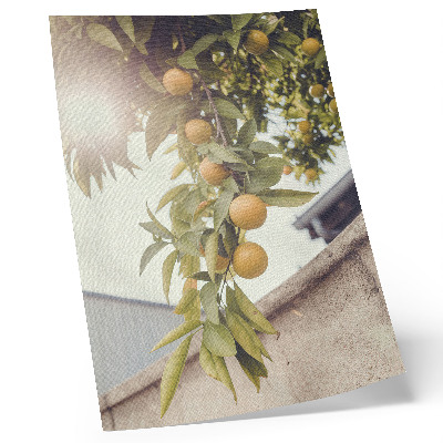 Wandposter Boomtak zon groene bladeren oranje