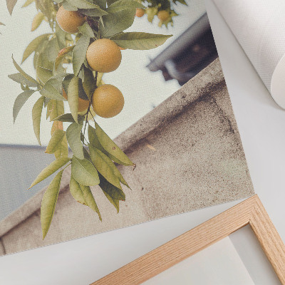 Wandposter Boomtak zon groene bladeren oranje