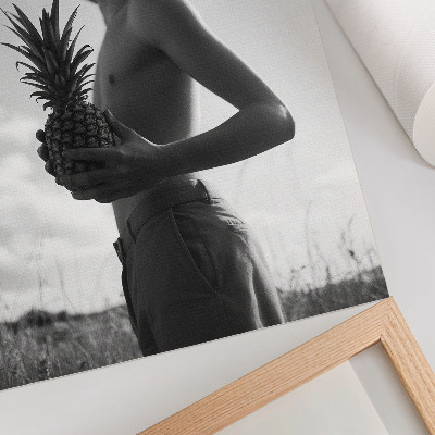 Poster Monochroom figuur hoed ananasveld