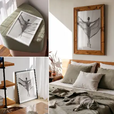 Decoratieve poster dans in zwart-wit met beelden van elegantie, beweging en verfijning