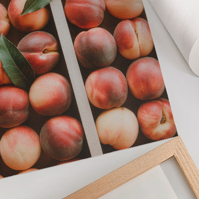 Wandposter Perziken met bladeren in een houten doos