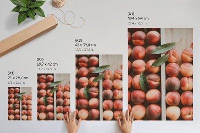 Wandposter Perziken met bladeren in een houten doos
