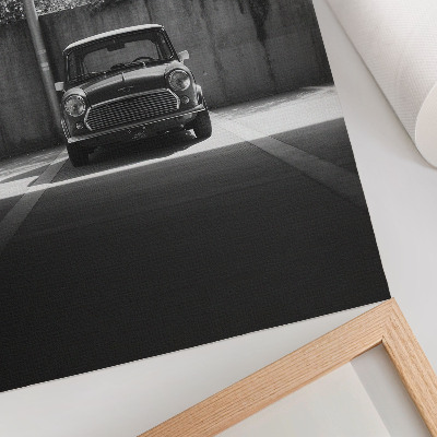 Decoratieve poster Klassieke auto in zwart-wit in de garage.