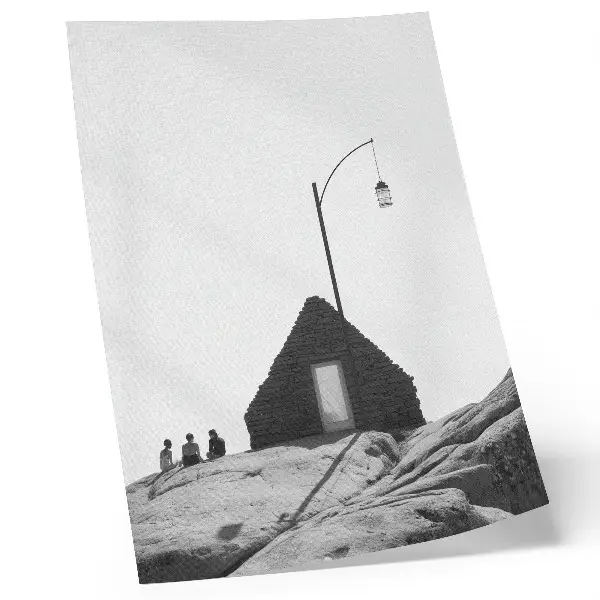 Poster met ruwe geometrie in een minimalistische zwart-wit stijl
