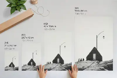 Poster met ruwe geometrie in een minimalistische zwart-wit stijl