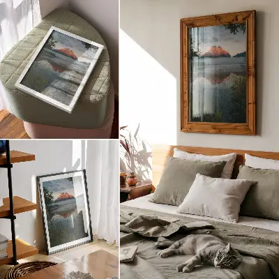 Poster berglandschap weerspiegeld in een watermist