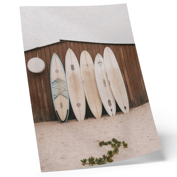 Wandposter Surfplanken, houten muur, delicate groene