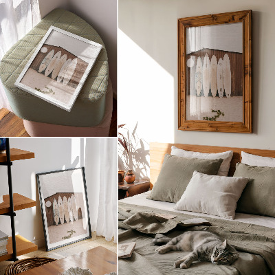 Wandposter Surfplanken, houten muur, delicate groene