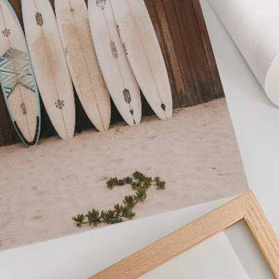 Wandposter Surfplanken, houten muur, delicate groene