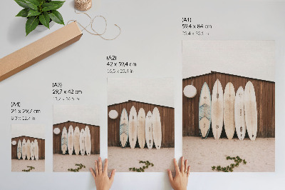 Wandposter Surfplanken, houten muur, delicate groene