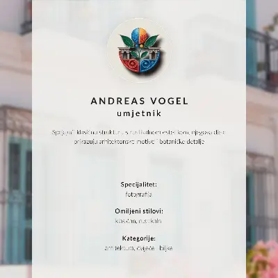 Poster met pastelblauwe kleuren en balkondetails met bloemen