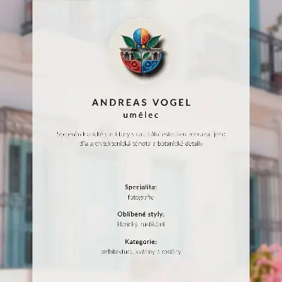 Poster met pastelblauwe kleuren en balkondetails met bloemen