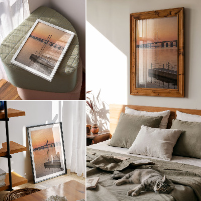 Wandposter Sunset Bridge, minimalisme, warme tinten.