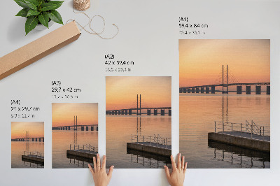 Wandposter Sunset Bridge, minimalisme, warme tinten.