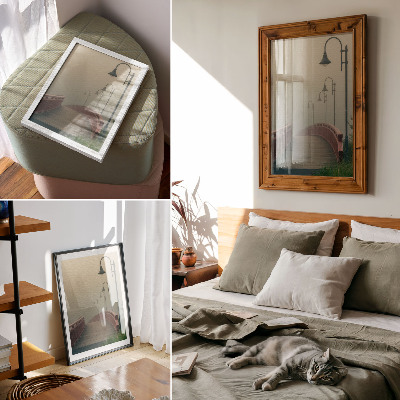Decoratieve poster Mistbrug lantaarns harmonie zachtheid