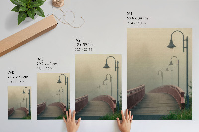 Decoratieve poster Mistbrug lantaarns harmonie zachtheid