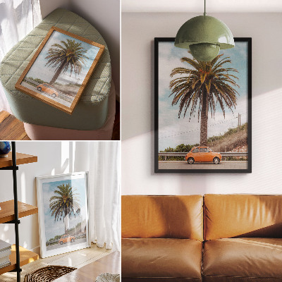 Wandposter Palmboom retro auto natuur zorgeloos