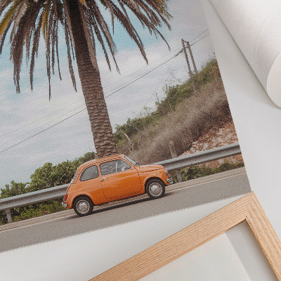 Wandposter Palmboom retro auto natuur zorgeloos