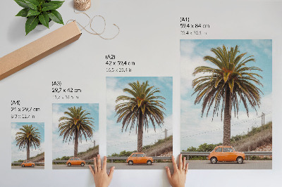Wandposter Palmboom retro auto natuur zorgeloos