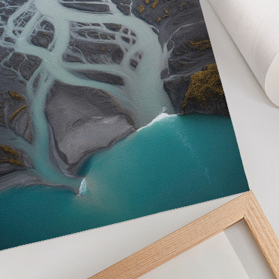 Poster Abstracte rivierlijnen in verschillende tinten blauw.