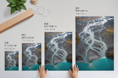 Poster Abstracte rivierlijnen in verschillende tinten blauw.