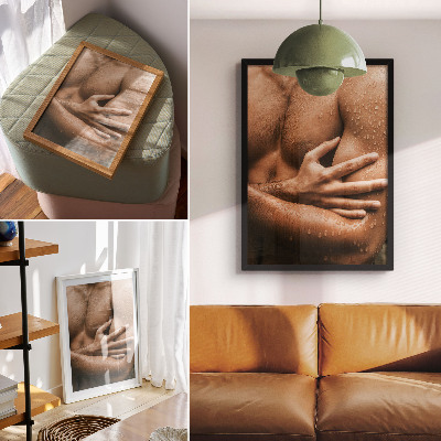 Poster Huiddetails, waterdruppels, gespierd silhouet