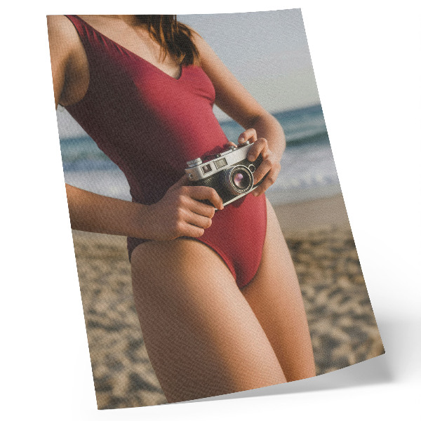 Wandposter Strandvibe, bordeauxrood pak, camerafotografie